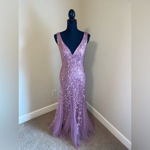 Ever Pretty Mauve colored dress, floor-length, sparkles, v-neck, wedding guest